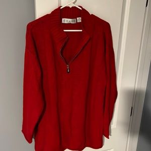 Heavy red cotton material, as if crochet